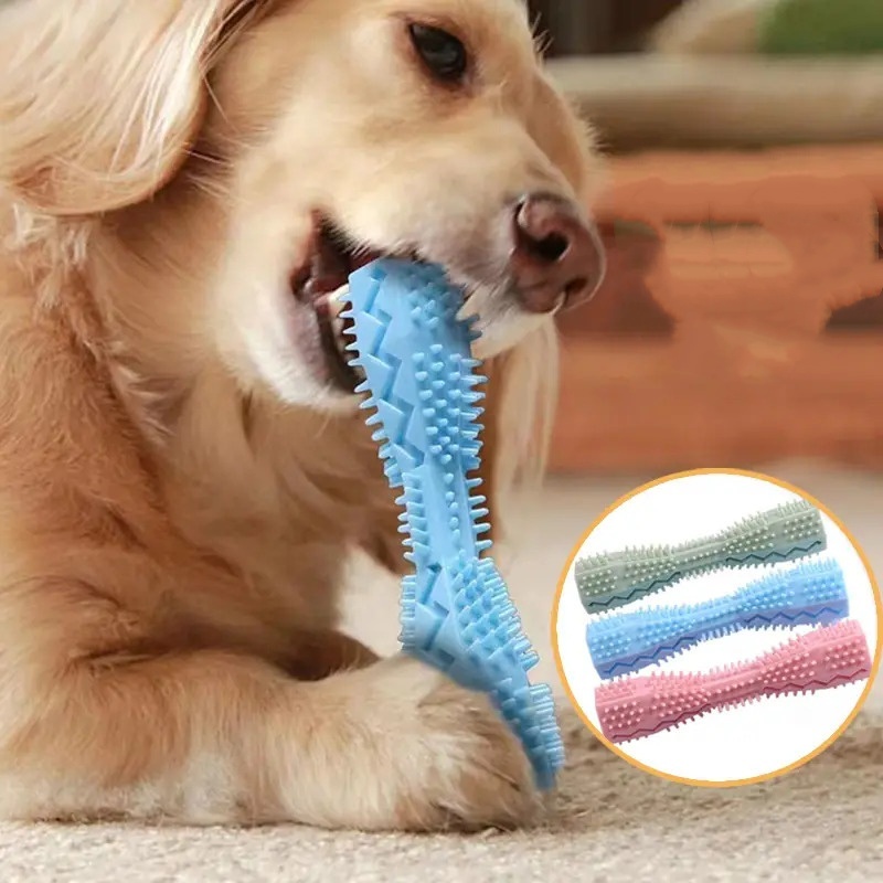 Indestructible Dog Chew Toy - Hundezahnbürste, langlebiger Hundekau-Stick aus weichem Gummi