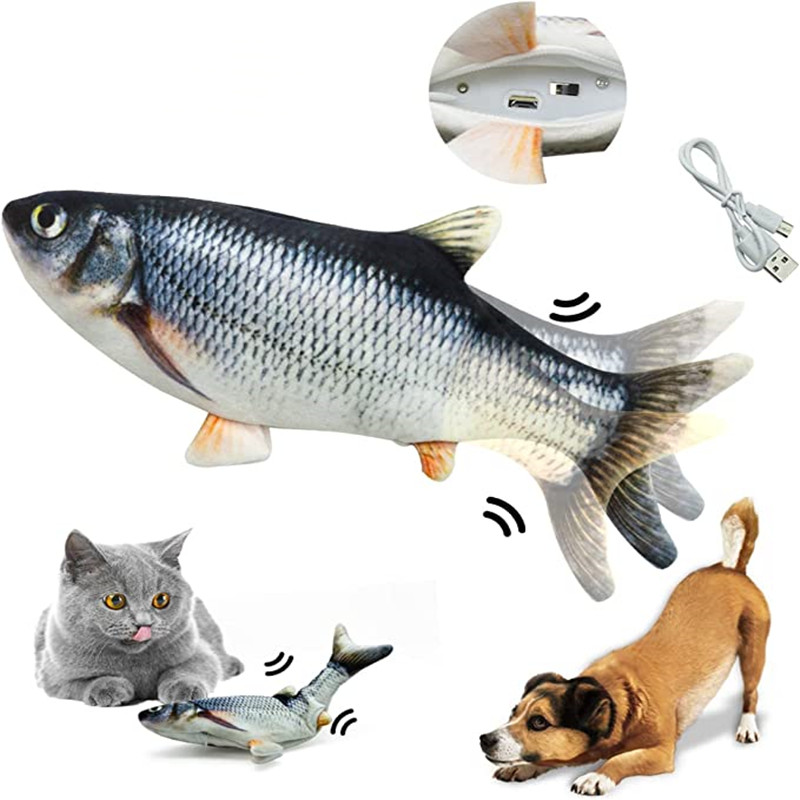 Interactive Squeaky Plush Dog Toy - Katzenspielzeug Fisch USB-Ladegerät Elektrischer Schwimmfisch Realistisches