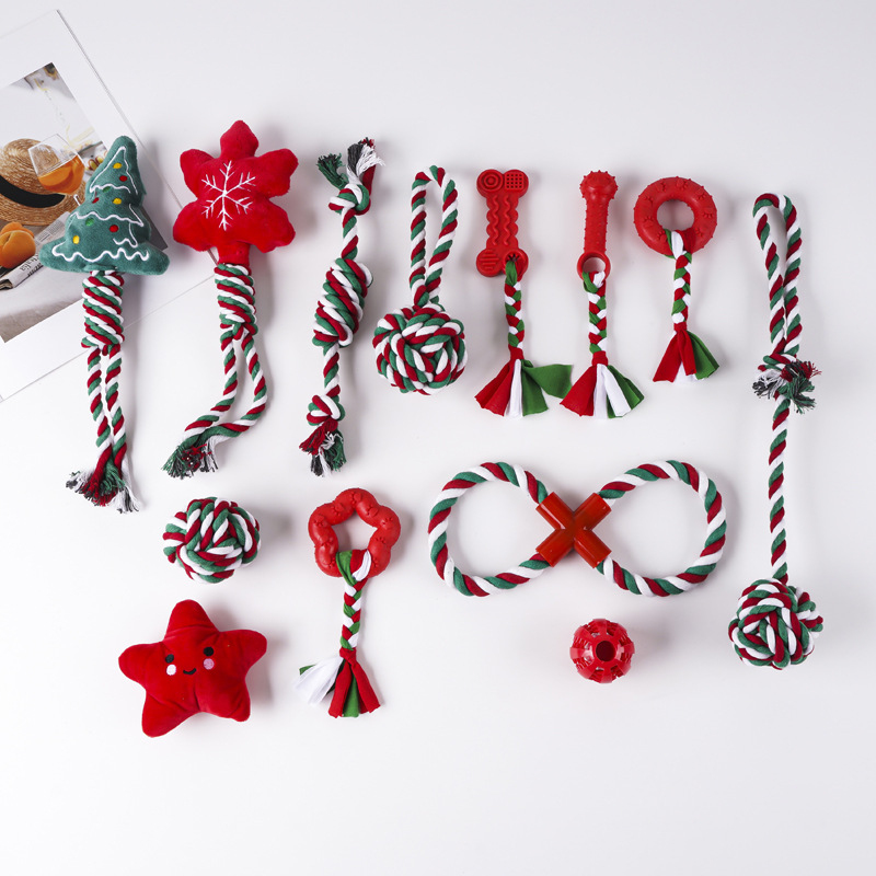 Indestructible Dog Chew Toy - Grenzüberschreitendes Hundespielzeug aus geflochtenem Seil, Weihnachts-Haustierspielzeug,